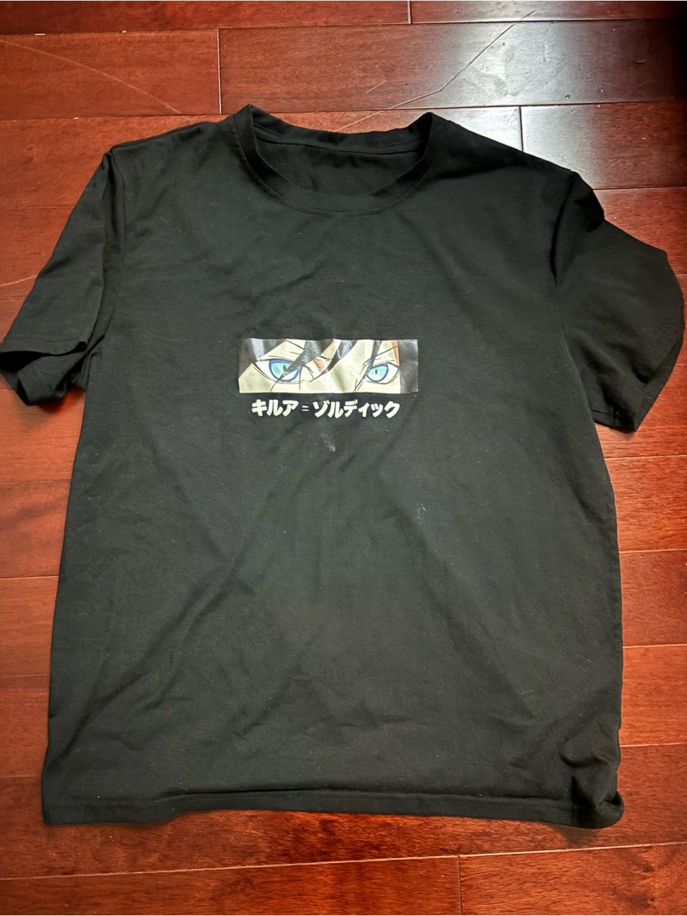 Black Graphic Crewneck T-Shirt with Anime Eye Detail